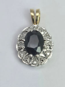 2042: Vintage: 9ct Gold French Blue Sapphire Diamonds Pendant