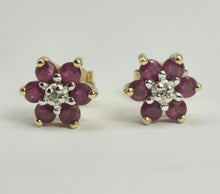 Load image into Gallery viewer, 2043: Vintage: Petite 9ct Gold Rubies Diamond Stud Earrings
