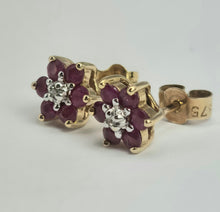 Load image into Gallery viewer, 2043: Vintage: Petite 9ct Gold Rubies Diamond Stud Earrings
