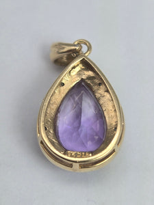 2045: Vintage: 9ct Gold  Pear-Cut Amethyst Diamonds Pendant