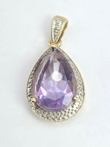 2045: Vintage: 9ct Gold  Pear-Cut Amethyst Diamonds Pendant
