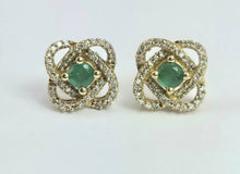 Load image into Gallery viewer, 2063: Vintage: 9ct Gold Emerald Diamond Encrusted Stud Earrings- simply gorgeous
