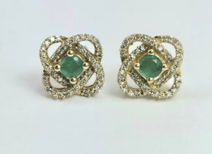 2063: Vintage: 9ct Gold Emerald Diamond Encrusted Stud Earrings- simply gorgeous