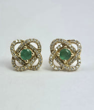 Load image into Gallery viewer, 2063: Vintage: 9ct Gold Emerald Diamond Encrusted Stud Earrings- simply gorgeous
