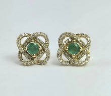 Load image into Gallery viewer, 2063: Vintage: 9ct Gold Emerald Diamond Encrusted Stud Earrings- simply gorgeous
