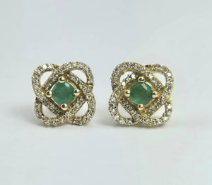 2063: Vintage: 9ct Gold Emerald Diamond Encrusted Stud Earrings- simply gorgeous