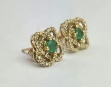 Load image into Gallery viewer, 2063: Vintage: 9ct Gold Emerald Diamond Encrusted Stud Earrings- simply gorgeous
