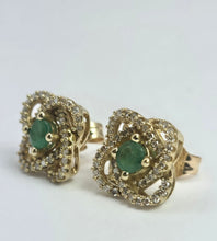 Load image into Gallery viewer, 2063: Vintage: 9ct Gold Emerald Diamond Encrusted Stud Earrings- simply gorgeous
