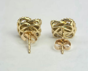 2063: Vintage: 9ct Gold Emerald Diamond Encrusted Stud Earrings- simply gorgeous