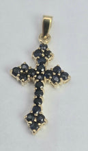 Load image into Gallery viewer, 2064 Vintage: 9ct Gold 21 Deep Blue Spinels Cross Pendant
