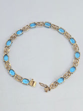 Load image into Gallery viewer, 2110: Vintage; 9ct Gold Swiss Blue Topaz Natural Diamonds Bracelet (18.5cm)
