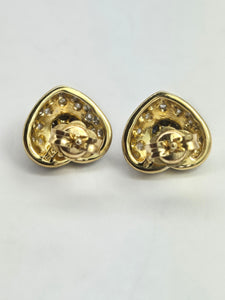 2114: Vintage: 9ct Mixed Gold Blue 14 Sapphire 48 Diamonds Heart Shaped Stud Earrings.