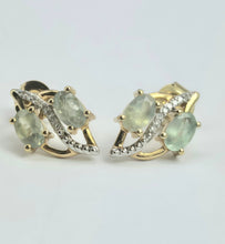 Load image into Gallery viewer, 2173 Vintage: 9ct Gold Mint Green Topaz 16 Natural Diamonds Stud Earrings
