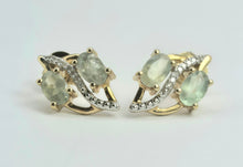 Load image into Gallery viewer, 2173 Vintage: 9ct Gold Mint Green Topaz 16 Natural Diamonds Stud Earrings
