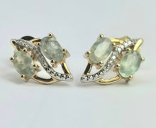 Load image into Gallery viewer, 2173 Vintage: 9ct Gold Mint Green Topaz 16 Natural Diamonds Stud Earrings
