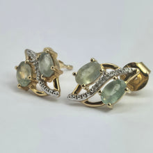 Load image into Gallery viewer, 2173 Vintage: 9ct Gold Mint Green Topaz 16 Natural Diamonds Stud Earrings
