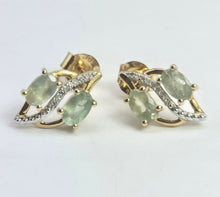 Load image into Gallery viewer, 2173 Vintage: 9ct Gold Mint Green Topaz 16 Natural Diamonds Stud Earrings

