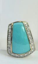 Load image into Gallery viewer, 2175 Vintage: 9ct Gold Turquoise 20 Natural Diamonds Pendant
