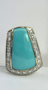 2175 Vintage: 9ct Gold Turquoise 20 Natural Diamonds Pendant