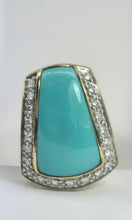 Load image into Gallery viewer, 2175 Vintage: 9ct Gold Turquoise 20 Natural Diamonds Pendant
