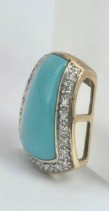 2175 Vintage: 9ct Gold Turquoise 20 Natural Diamonds Pendant