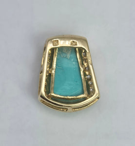 2175 Vintage: 9ct Gold Turquoise 20 Natural Diamonds Pendant