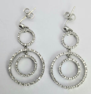 2176: Vintage: 9ct Gold 100 Natural Diamonds Drop/Dangle Earrings
