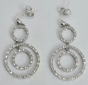 2176: Vintage: 9ct Gold 100 Natural Diamonds Drop/Dangle Earrings