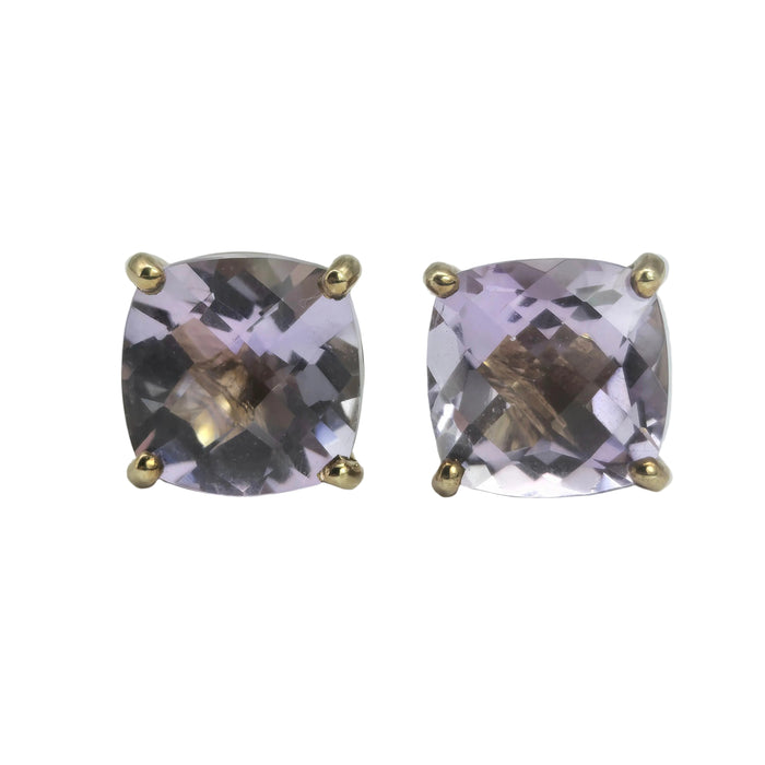 2181: Vintage & Exquisite 9ct Gold Square Cut Lilac Amethyst Stud Earrings