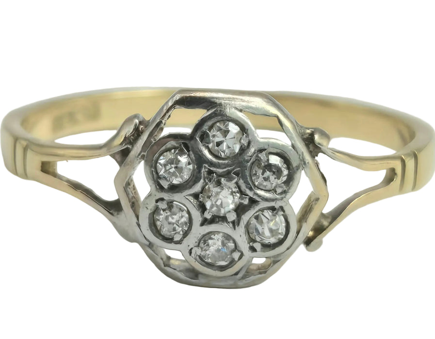 6533 Vintage: 18ct Yellow Gold Diamond Octagonal Cluster Ring — Art Deco