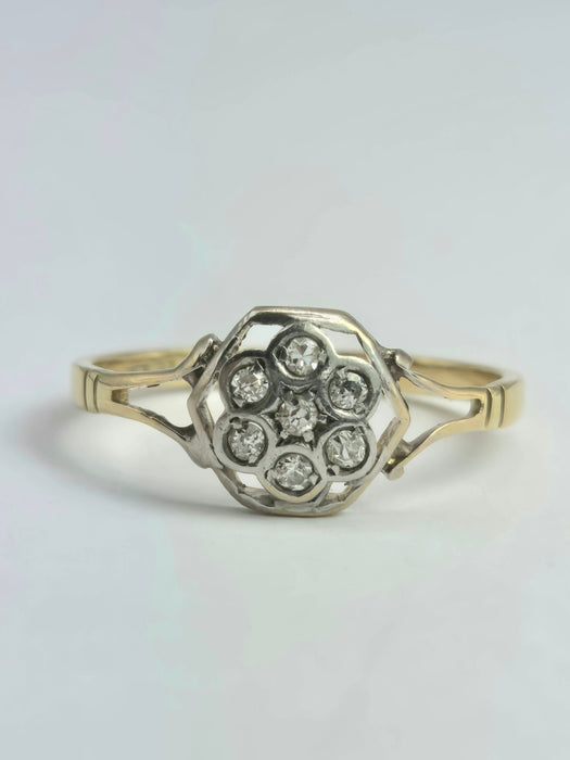 6533 Vintage: 18ct Yellow Gold Diamond Octagonal Cluster Ring — Art Deco