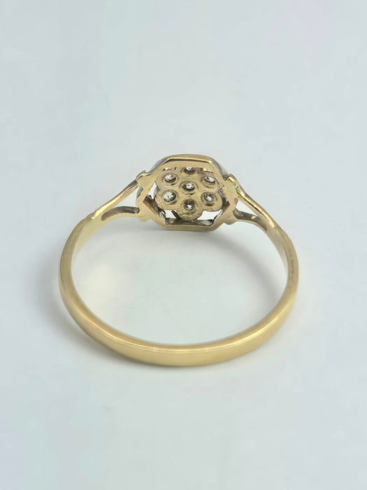 6533 Vintage: 18ct Yellow Gold Diamond Octagonal Cluster Ring — Art Deco