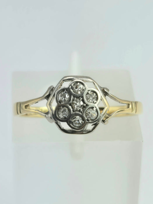 6533 Vintage: 18ct Yellow Gold Diamond Octagonal Cluster Ring — Art Deco