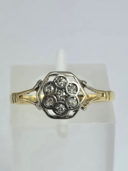 6533 Vintage: 18ct Yellow Gold Diamond Octagonal Cluster Ring — Art Deco