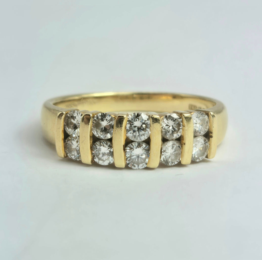 2051: Vintage: 18ct Gold 10 Round Full Cut  Natural Diamonds Tiered Ring