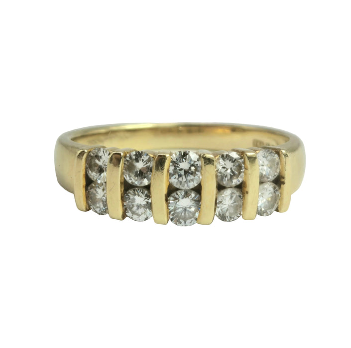 2051: Vintage: 18ct Gold 10 Round Full Cut&nbsp; Natural Diamonds Tiered Ring