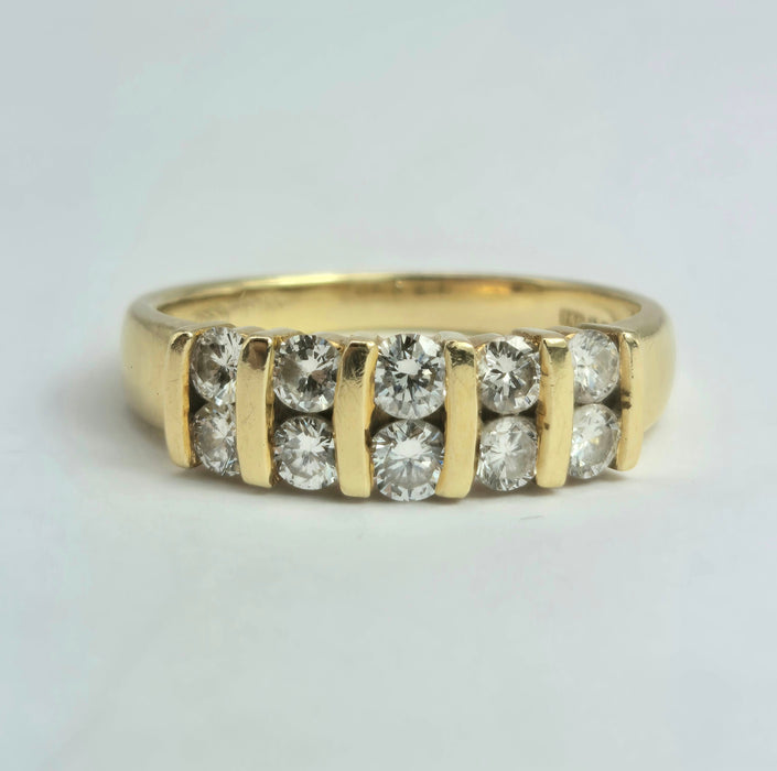 2051: Vintage: 18ct Gold 10 Round Full Cut&nbsp; Natural Diamonds Tiered Ring