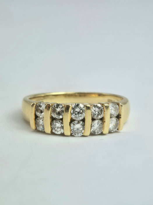 2051: Vintage: 18ct Gold 10 Round Full Cut&nbsp; Natural Diamonds Tiered Ring