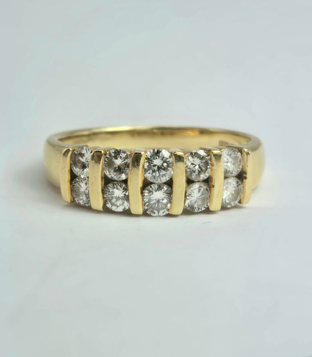 2051: Vintage: 18ct Gold 10 Round Full Cut&nbsp; Natural Diamonds Tiered Ring