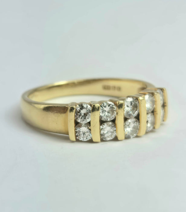 2051: Vintage: 18ct Gold 10 Round Full Cut&nbsp; Natural Diamonds Tiered Ring