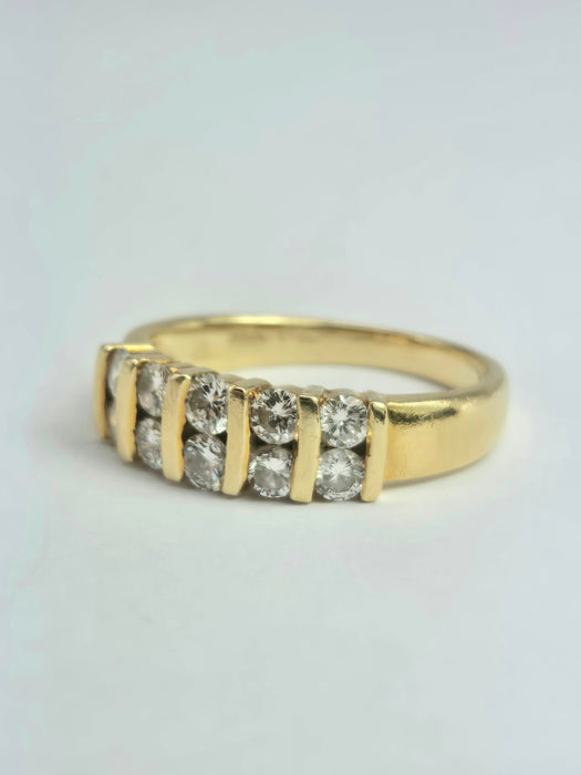 2051: Vintage: 18ct Gold 10 Round Full Cut&nbsp; Natural Diamonds Tiered Ring
