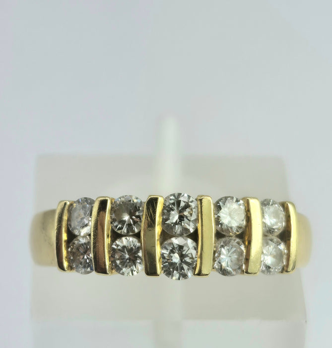 2051: Vintage: 18ct Gold 10 Round Full Cut&nbsp; Natural Diamonds Tiered Ring