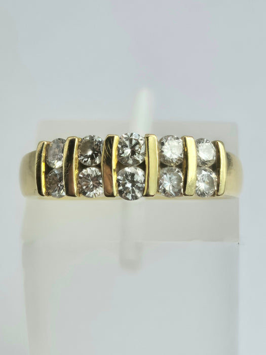2051: Vintage: 18ct Gold 10 Round Full Cut&nbsp; Natural Diamonds Tiered Ring