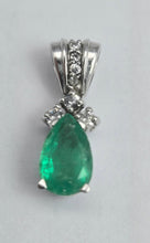 Load image into Gallery viewer, 2069: Vintage 18ct White Gold Pear Cut Emerald Diamonds Pendant- Petite perfection.

