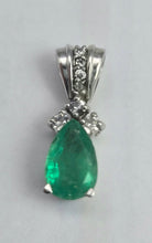 Load image into Gallery viewer, 2069: Vintage 18ct White Gold Pear Cut Emerald Diamonds Pendant- Petite perfection.
