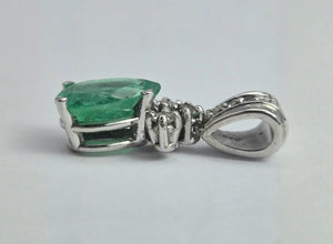 2069: Vintage 18ct White Gold Pear Cut Emerald Diamonds Pendant- Petite perfection.