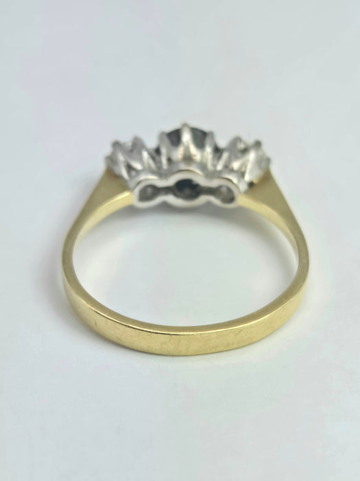 2071 Vintage: 18ct Yellow Gold French Blue Sapphire & Diamond Three Stone Ring — From 1984