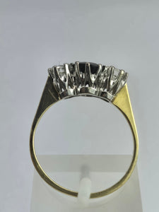2071: Vintage; 18ct Gold French Blue Sapphire Diamonds (0.3ct) Three Stone Ring- From 1984
