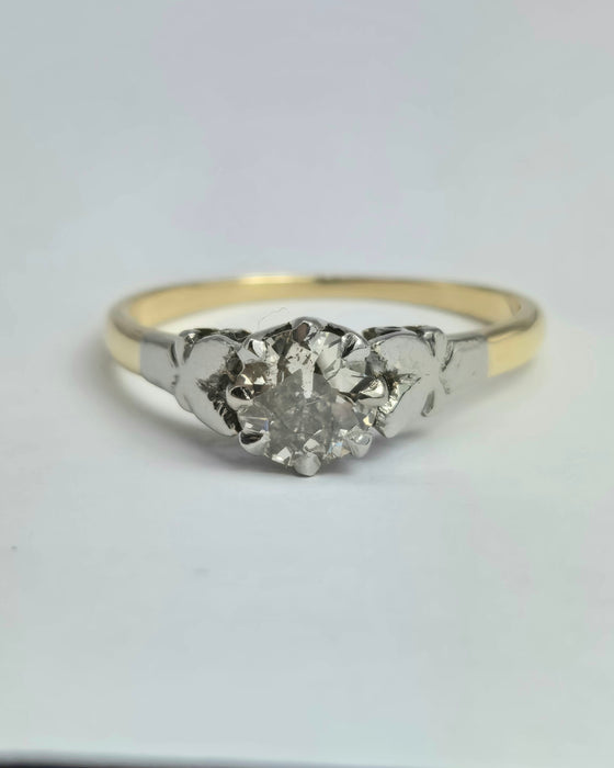 2075: Vintage: 18ct Gold (0.63ct) Round Cut Diamond Solitaire Set in Platinum- Marvellous
