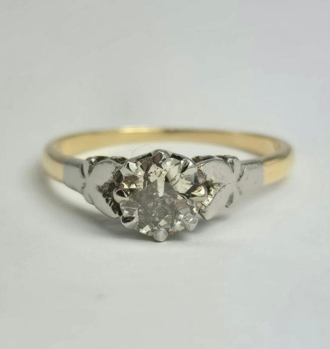 2075: Vintage: 18ct Gold (0.63ct) Round Cut Diamond Solitaire Set in Platinum- Marvellous